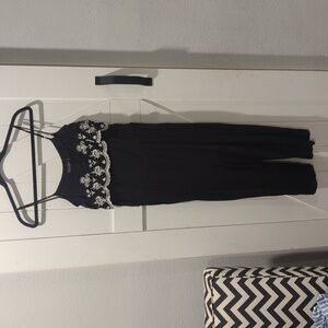 Love Tree - Women's Black Spaghetti Strap Jumper with White Embroidery. Sz. Larg